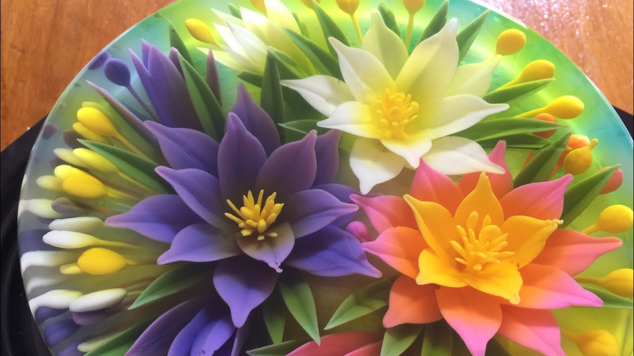 CÁCH NẤU SỮA PHA MÀU Và BẮT CÁNH HOA LiLY how to cook milk, mix colors in 3d jelly cake