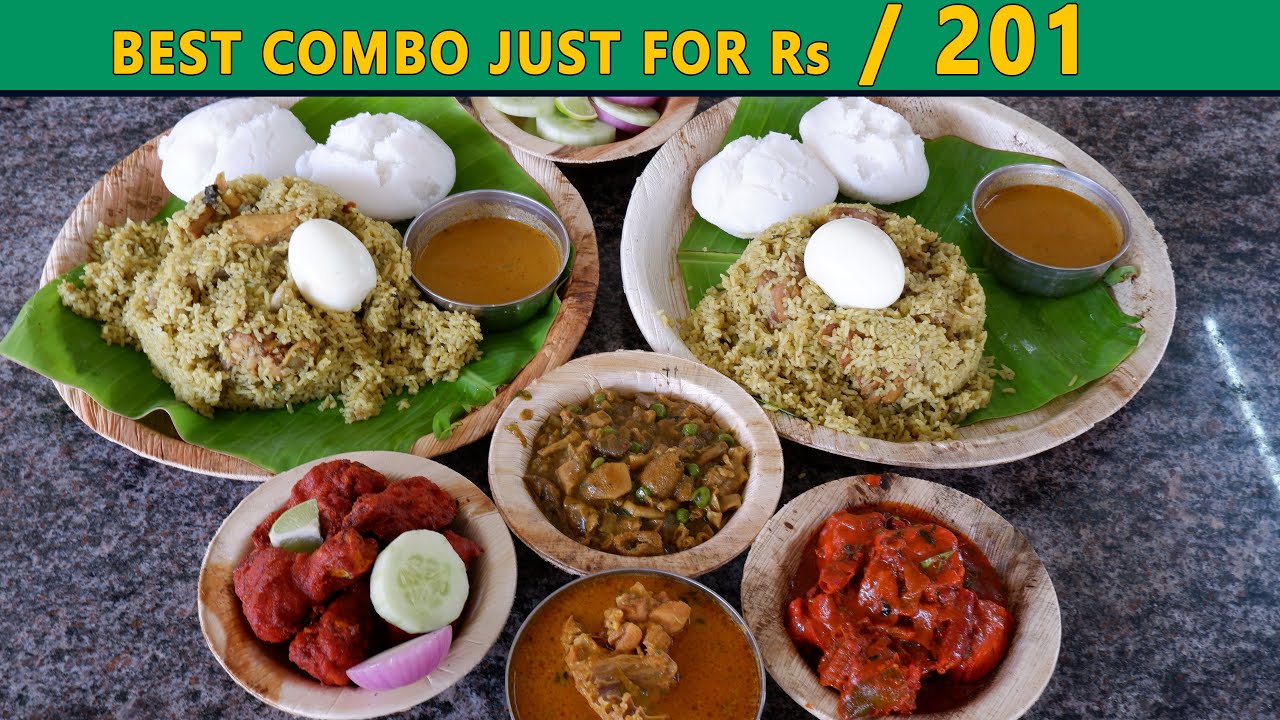 201 ரூபாய்க்கு நாட்டு கோழி பிரியாணி மல்லிகைப்பூ இட்லி COMBO @ Master Nati Koli Biryani Point