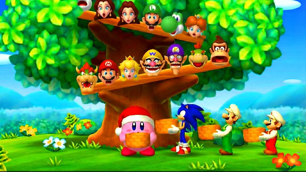 Mario Party The Top 100 Funny Minigames -  Mario Vs Luigi Vs Kirby Vs Sonic