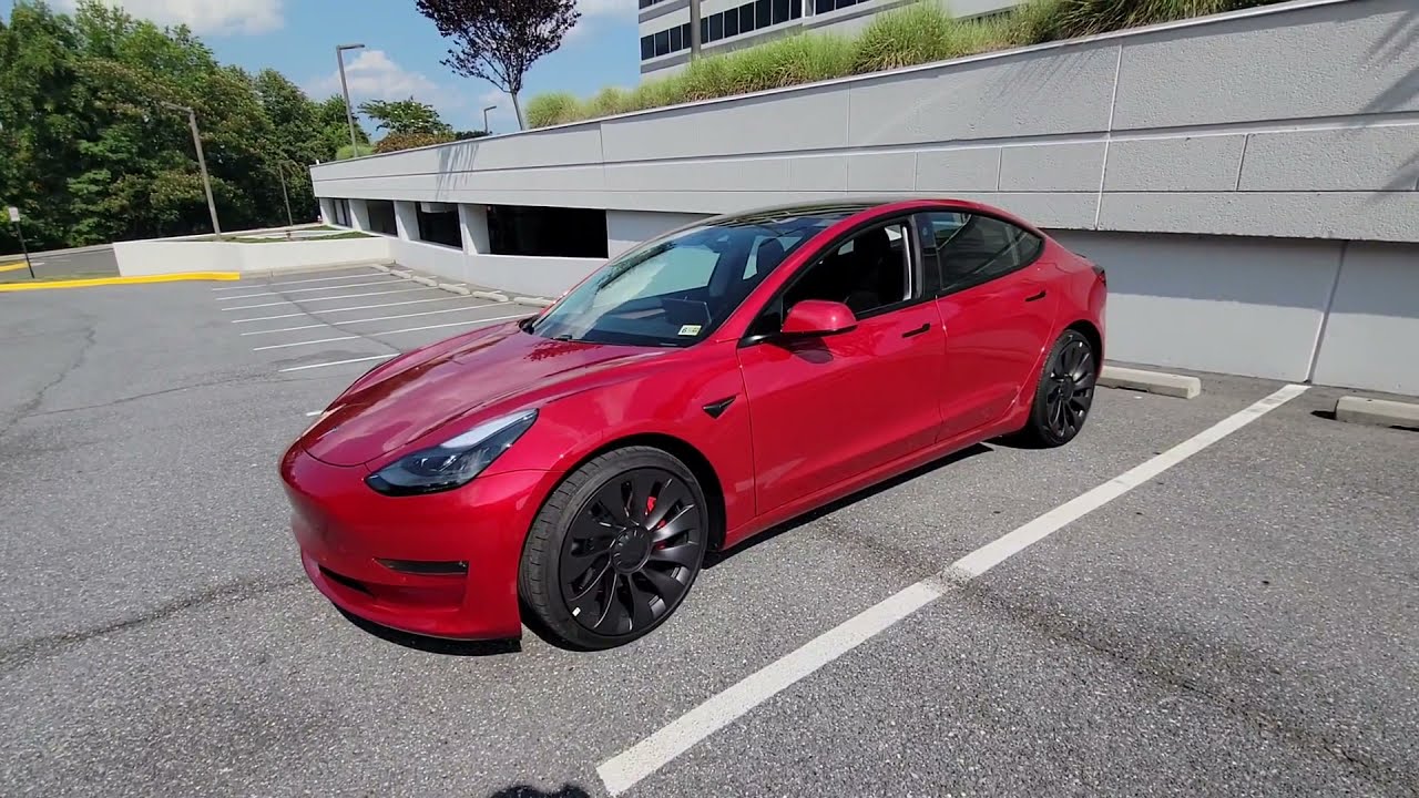 2021 Tesla Model 3 Performance, Red, black interior