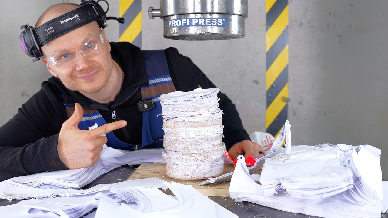 We Tried to Cut the Impossible Paper Stack with a Hydraulic Press
