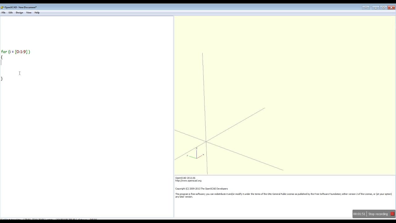 Openscad: how to use a for loop