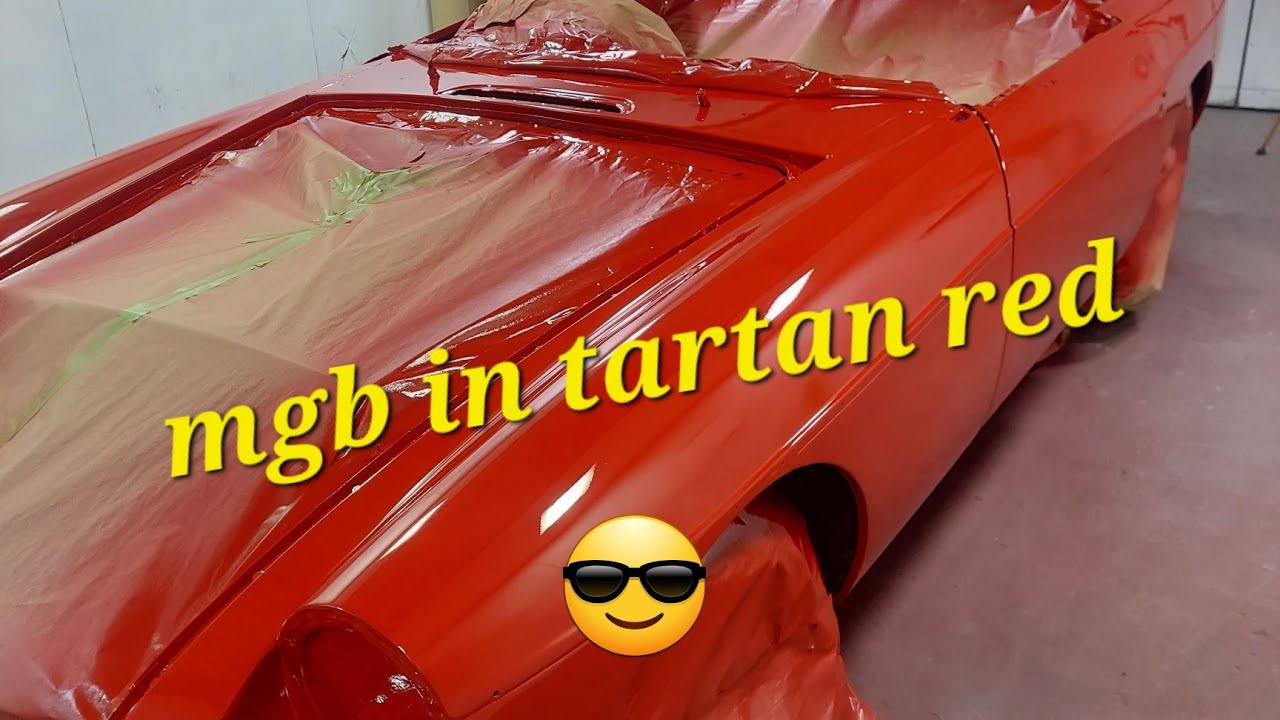 mgb roadster getting painted in tartan red lets see what it looks like with some new paint on it