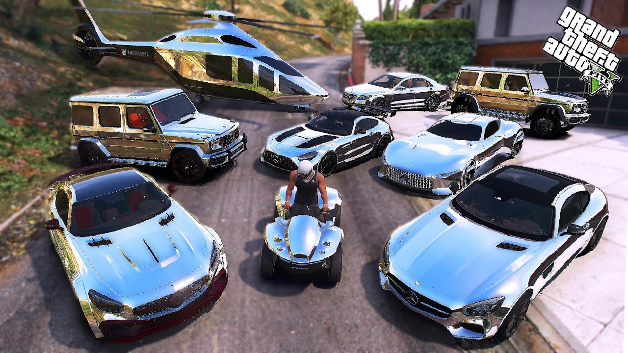 GTA 5 - Stealing MERCEDES SILVER CARS with Franklin🔥(Real Life Cars #92)