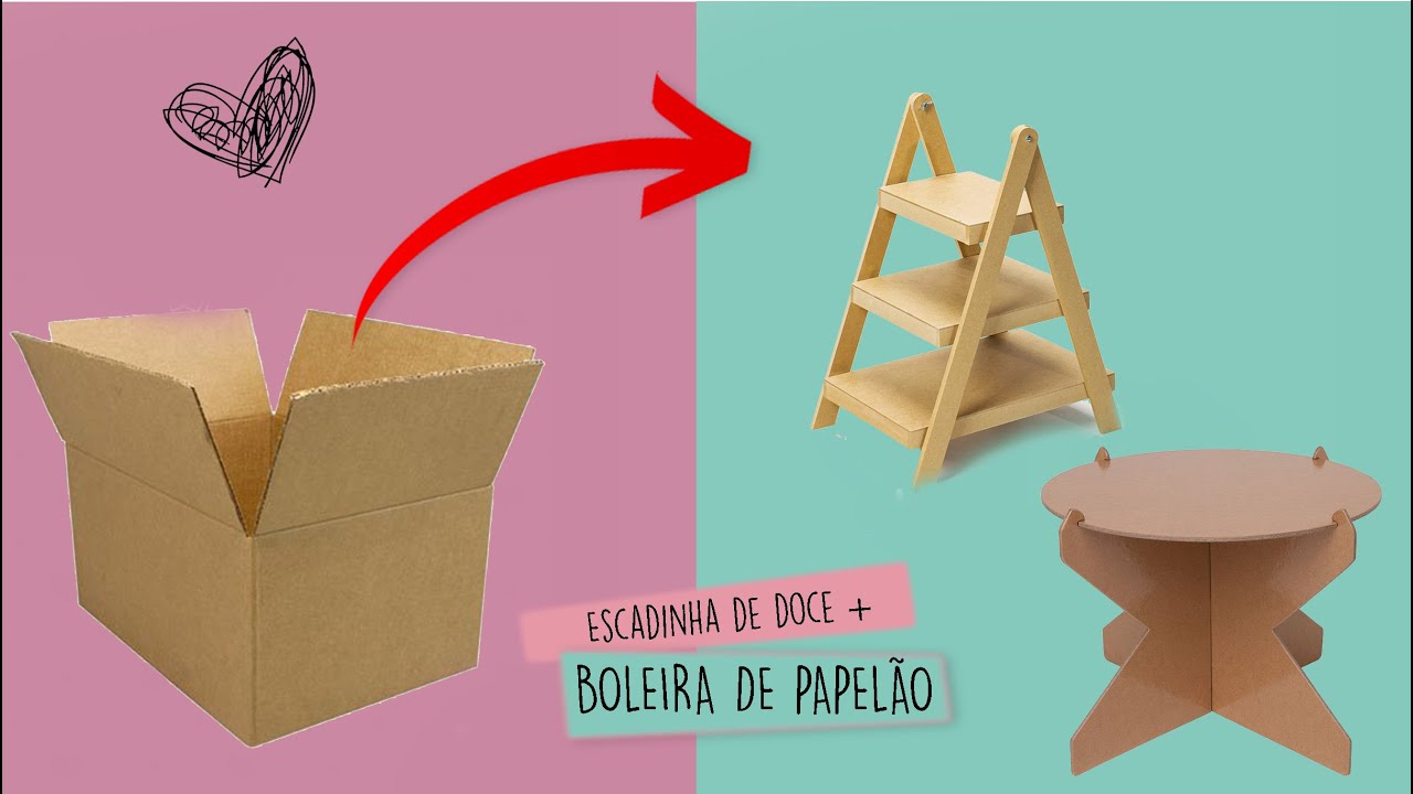 Como criar DECORAÇÃO de festa com material RECICLADO ESCADINHA DE DOCE MAIS BOLRA com  PAPELÃO