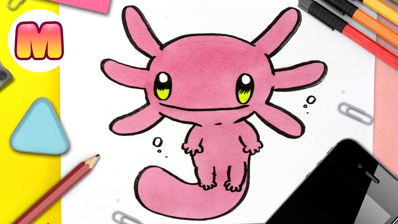 COMO DIBUJAR UN AJOLOTE KAWAII 💖 Dibujos faciles kawaii 💖 Aprende a dibujar animales con Jape