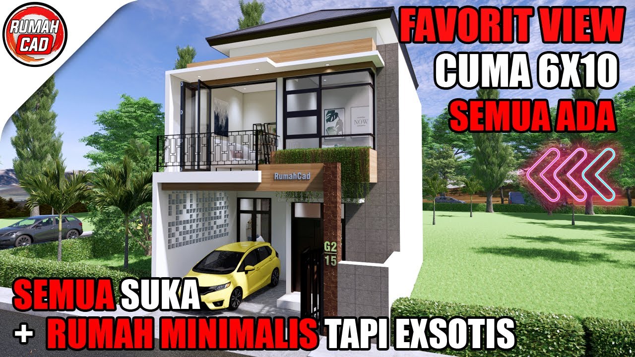 Desain Rumah Minimalis 6X10 2 Lantai dengan Dapur Terbuka 3 Kamar Tidur