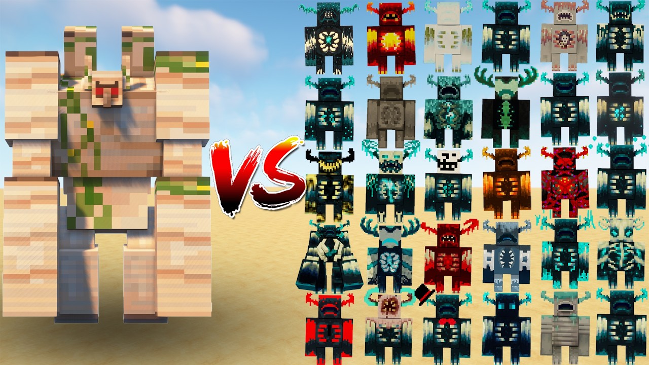 Alpha Mutant Iron Golem vs all Wardens in Minecraft!
