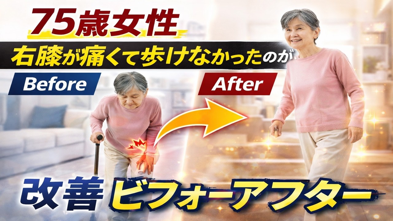 【厚木市・本厚木の整体】歩くと右膝が痛くて杖が必要→歩いても痛くない状態へ（Before→After）