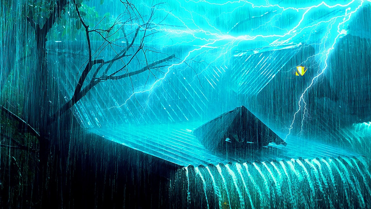 Wash Away Stress to Sleep Instantly with Heavy Rain & Robust Thunder on an Ancient Tin Roof at Night