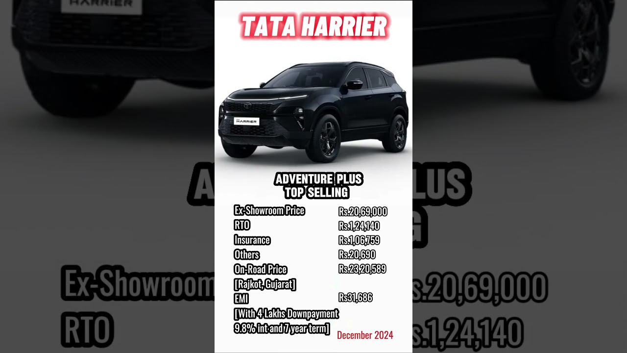 On road price of TATA HARRIER in Rajkot Gujarat December 2024.