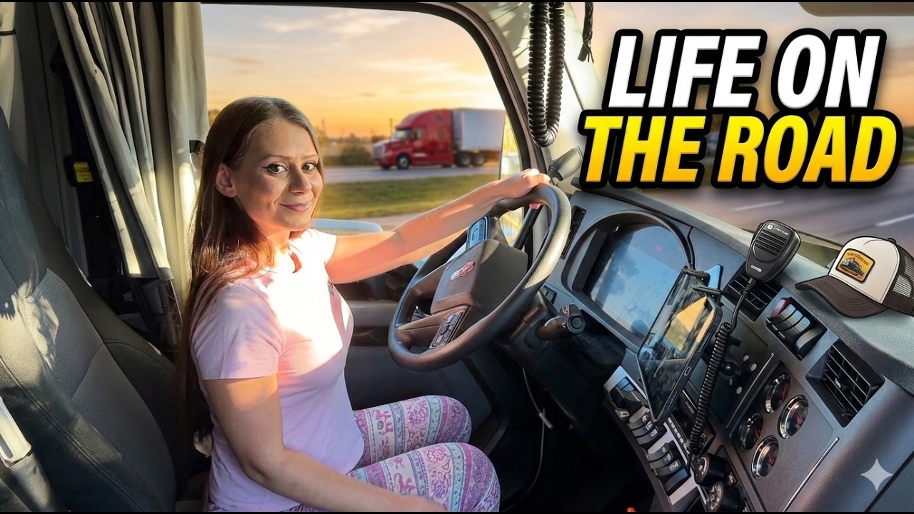Solo Girl Truck Driver in USA With Oversize Load - Road Roller Hauling