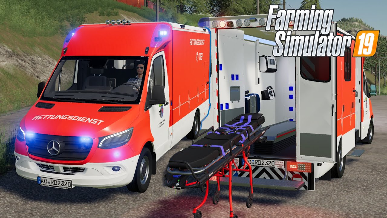 FS19 - Mercedes-Benz Sprinter AMBULANCE (RTW Fahrtec) - Car mod for Farming Simulator 2019 Roleplay
