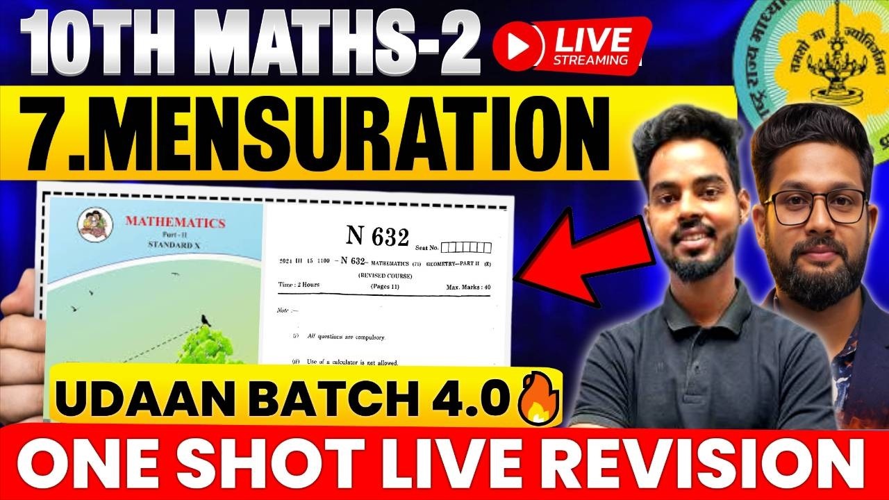 LIVE🔴 | 10TH MATHS 2 LIVE REVISION WITH IMP QUESTION  | CH 7 MENSURATION |UDAAN BATCH 4.0🔥