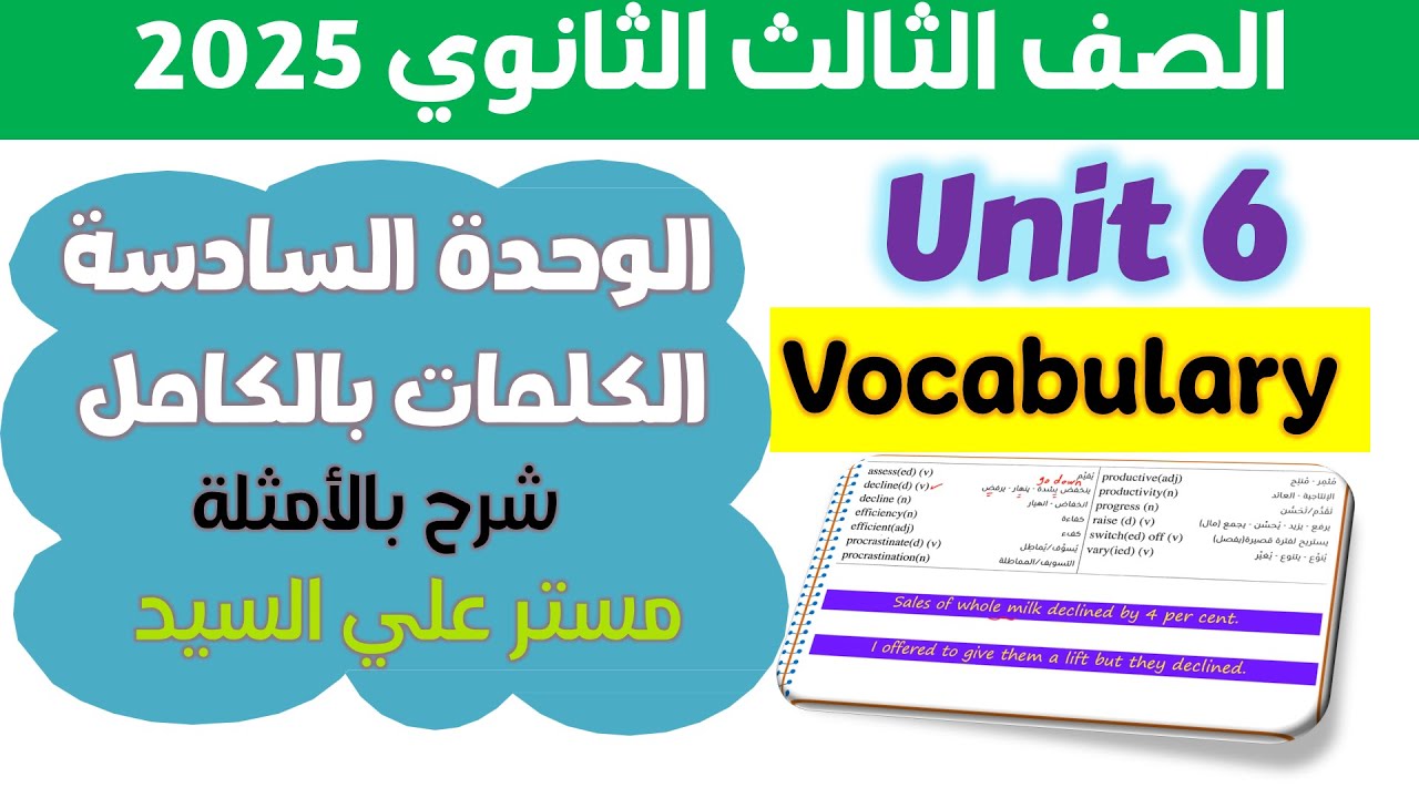 كتاب المعاصر انجليزي للصف الثالث الثانوي 2025 كلمات يونت 6 كاملة بالأمثلة