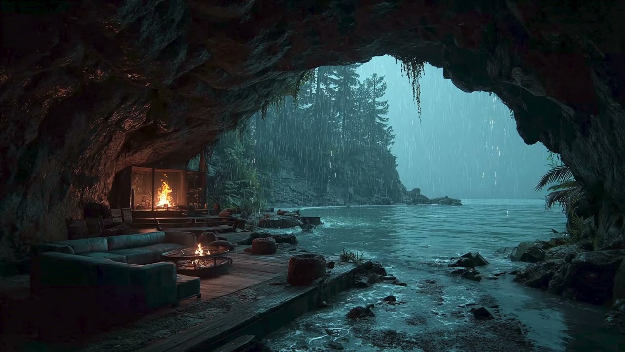 Hidden Cave in the Forest During a Massive Thunderstorm | Relaxing Rain Sounds