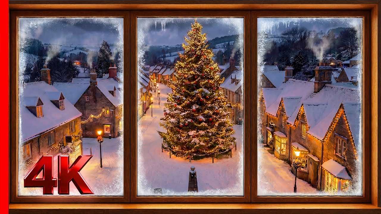Christmas Snow Window 4K &ndash; Cozy Winter View with Soft Snowfall Ambience for Projector & TV