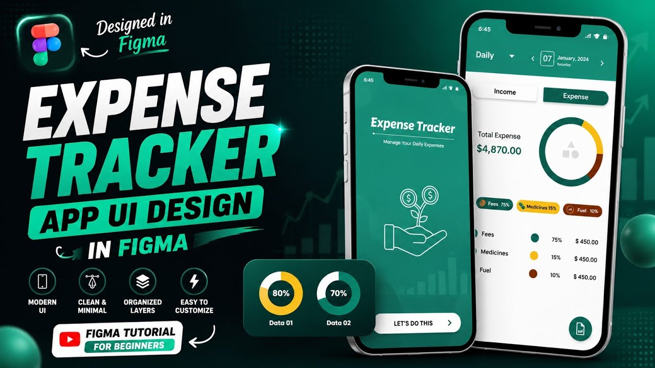 Figma App Design | Expense Tracker App UI Design | Figma Tutorial