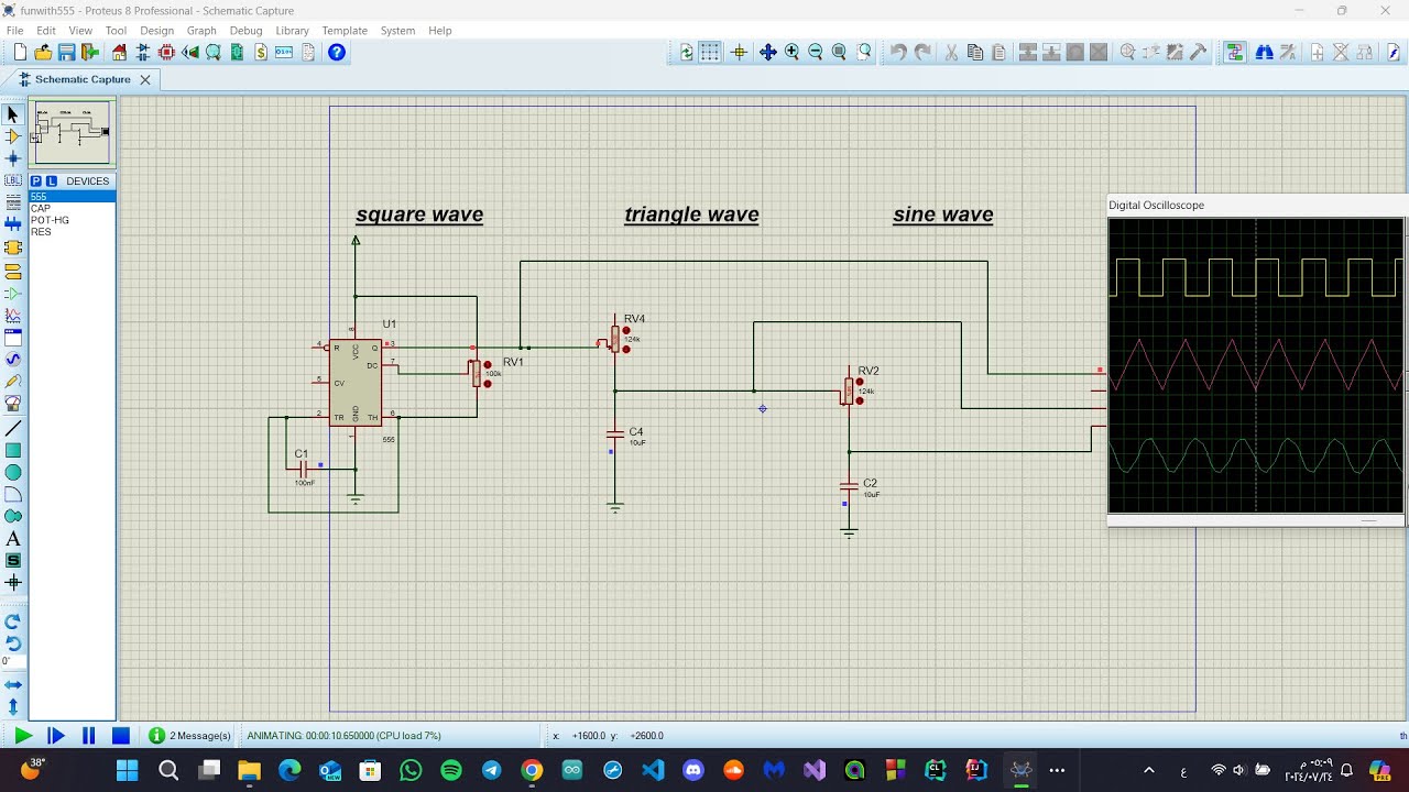 Function Generator Project With Timer 555 (Generates 3 Waves Square&Triangle&Sine)