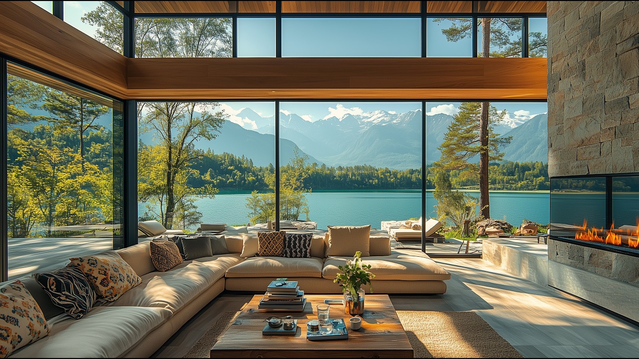 Cozy Spring Jazz Music — Beautiful Mountain Cabin & Calm Fireplace for Focus and Study 🌿🌦️