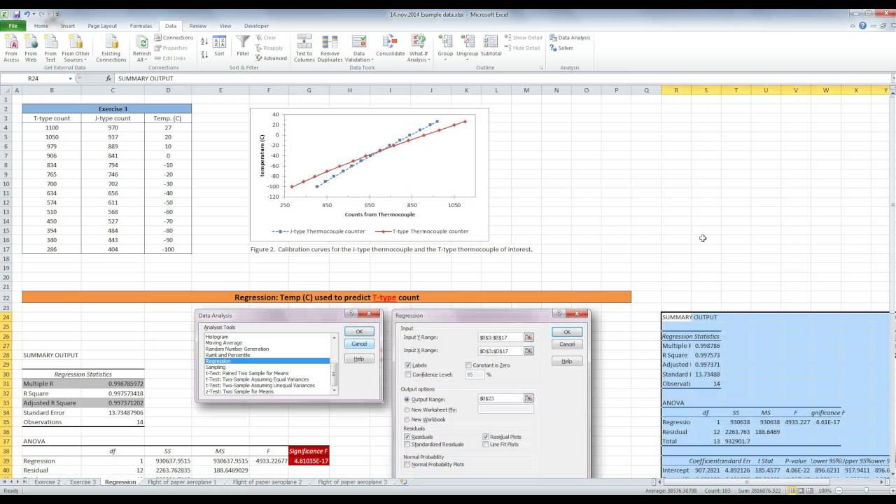 Regression in Excel using the Data Analysis Toolpak add-in