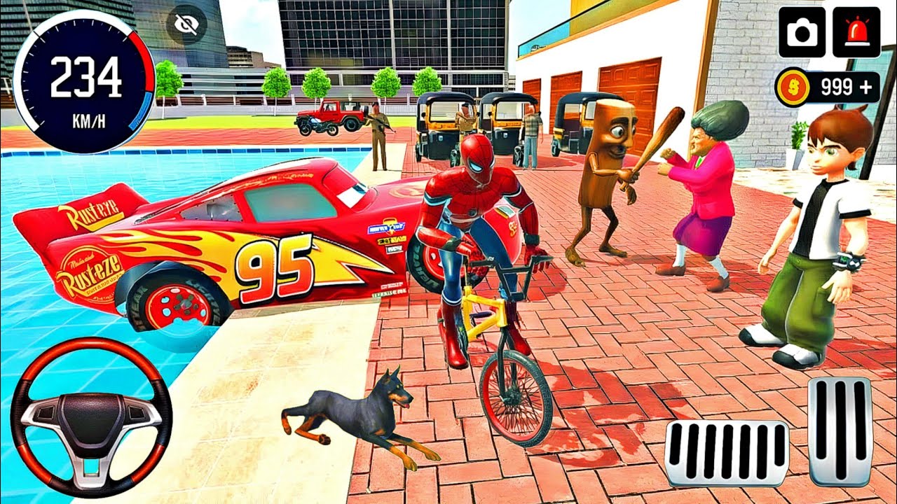 🥰 Spiderman Mc Queen Car 🦚 Thung Thung & Scary Teacher Fight 🎊 Police Modified Car Showroom 🎉3D Game