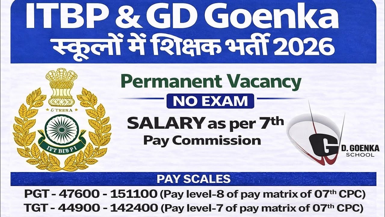 ITBP & GD Goenka School Recruitment  | Salary ₹80,000+ | Latest Teaching & Non-Teaching Vacancies