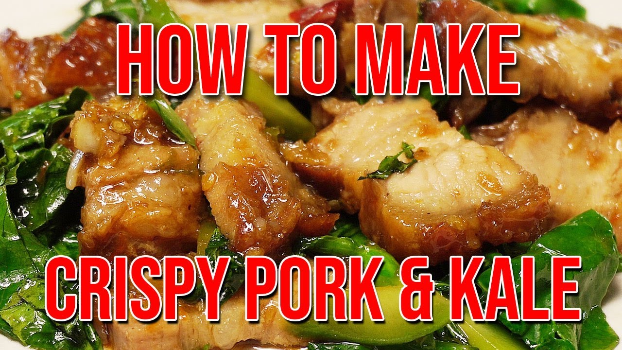 PORK and KALE Recipe  - How to cook CRISPY PORK and Kale STIR FRY -Thai Food