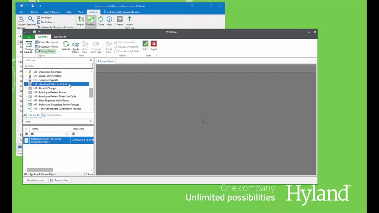Demo of Integration for Microsoft Outlook for Hyland OnBase