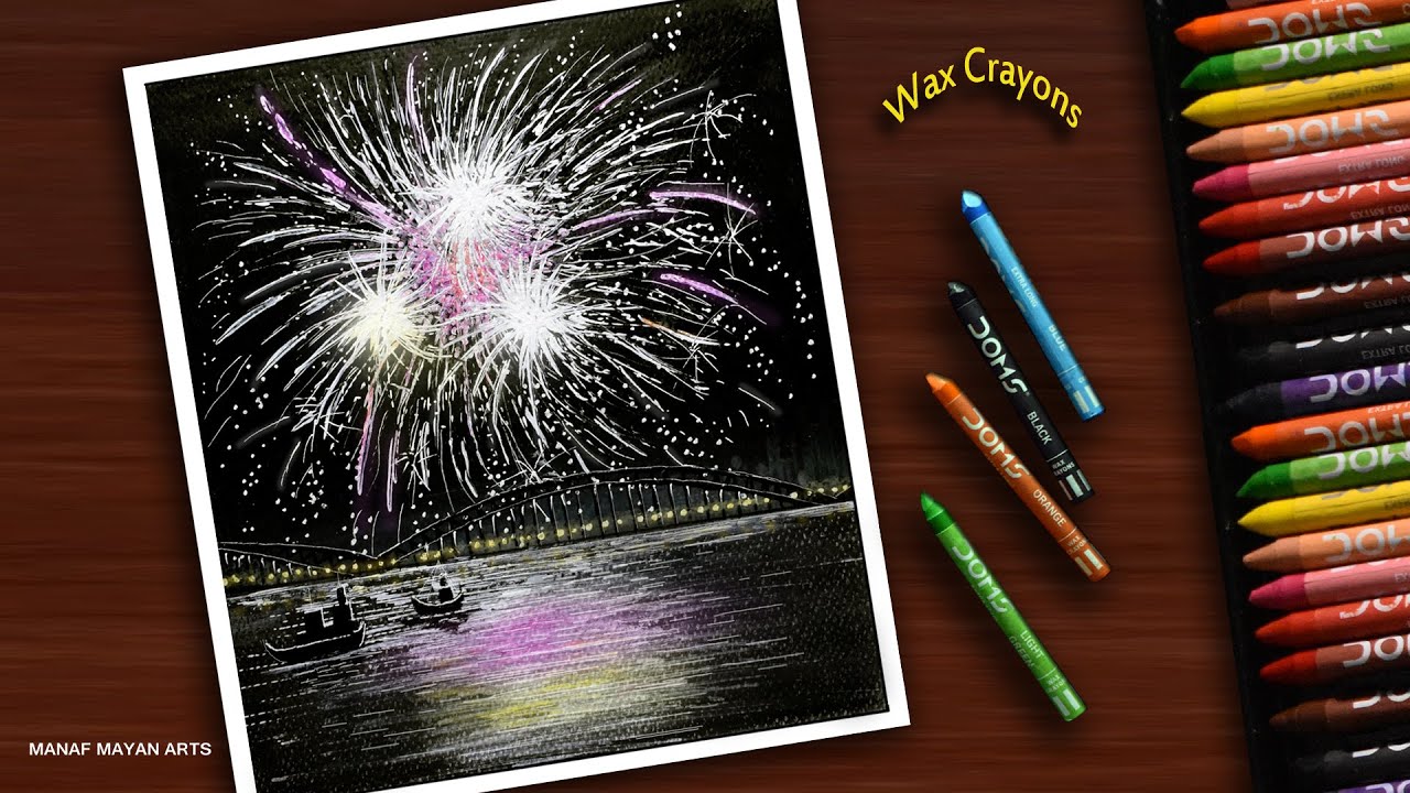 Fireworks | Drawing for Beginners with Wax Crayons | step by step #140