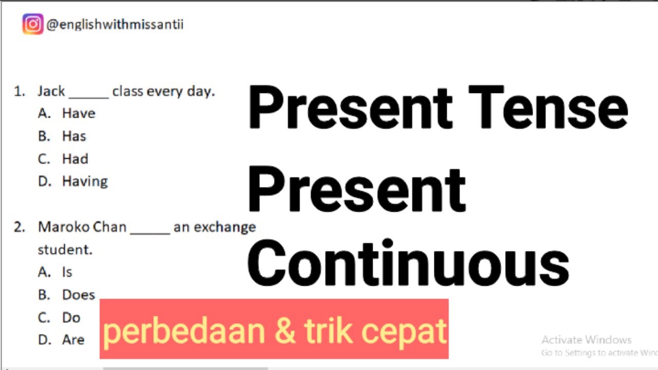 TRIK CEPAT! Materi & Soal simple present, present continuous -bahasa Inggris lintas minat kls 10/11