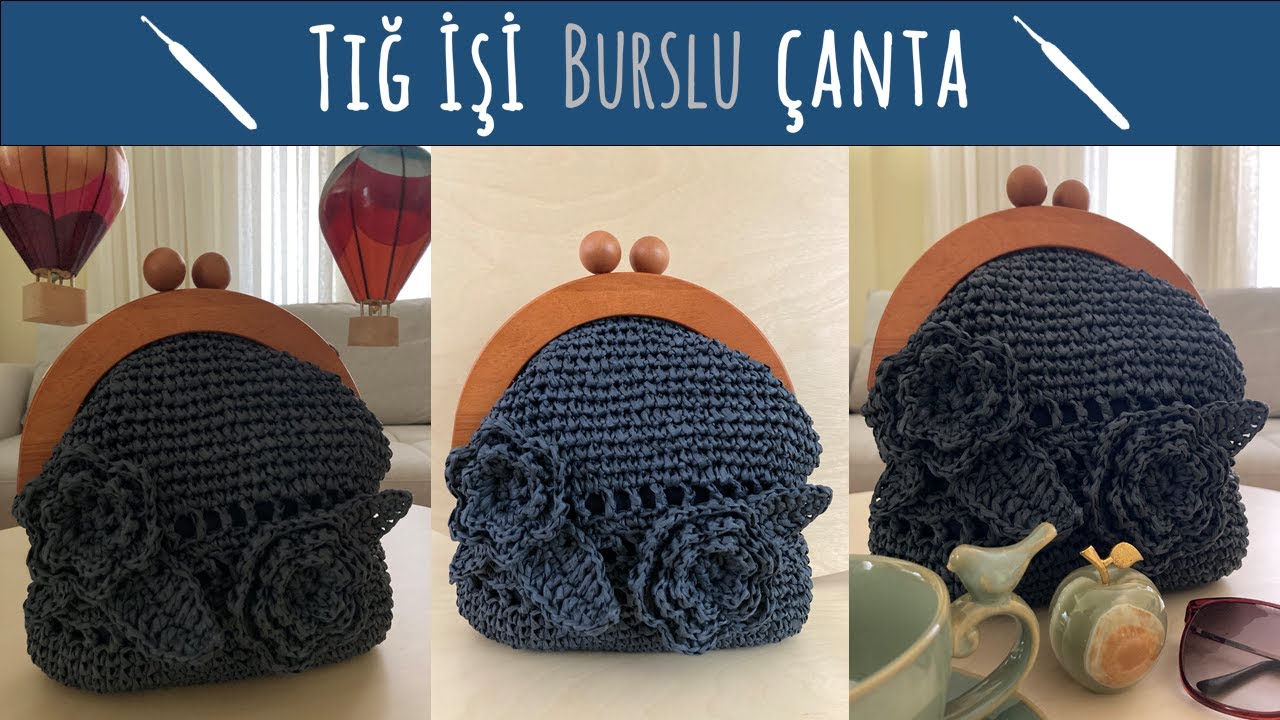 Tığ işi burslu çanta | Crochet bag with wooden handles