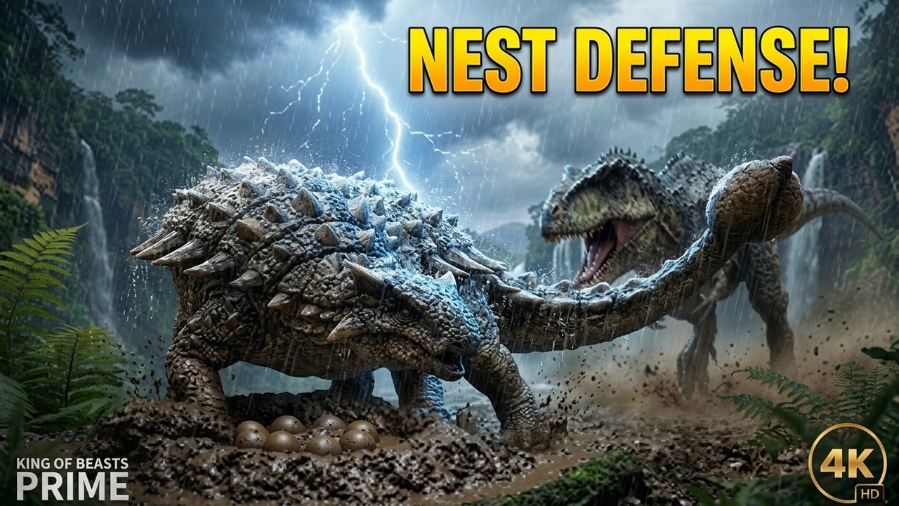 Ankylosaurus vs Giganotosaurus in a Catastrophic Monsoon!