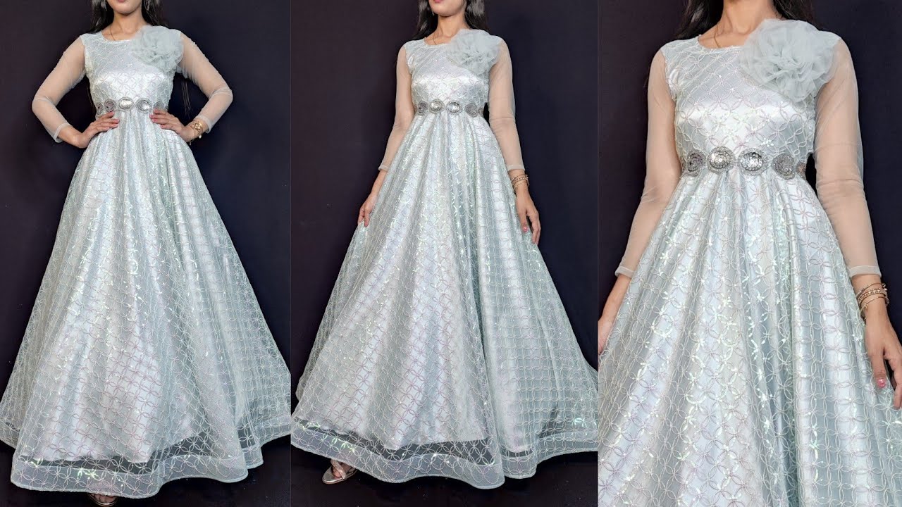 Umbrella gown cutting and stitching/party wear long frock design/umbrella frock cutting & stitching