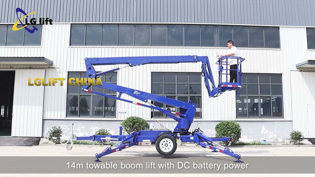 14m Towable boom lift with DC battery power