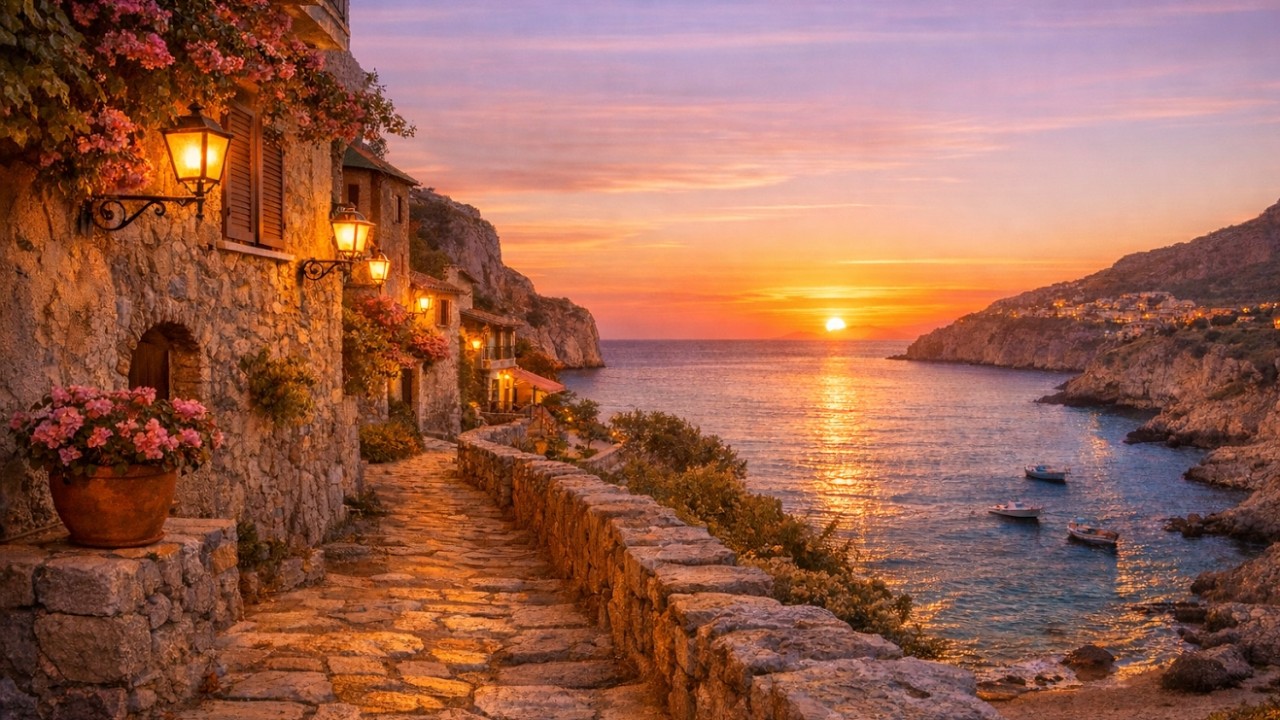 Mediterranean Guitar Music – Seaside Sunset Travel Background | Passeggiata Sul Mare