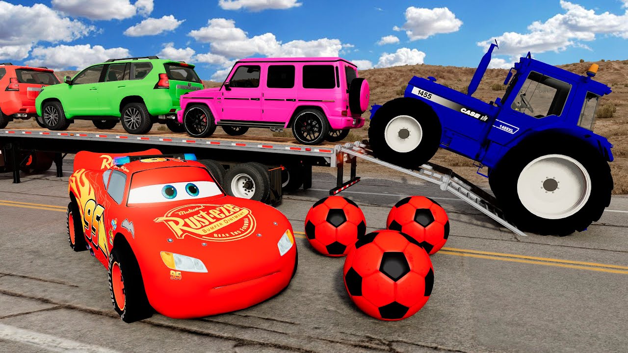 Flatbed Truck Mcqueen | Transportation with Truck - Pothole vs Car #27 - BeamNG. Drive