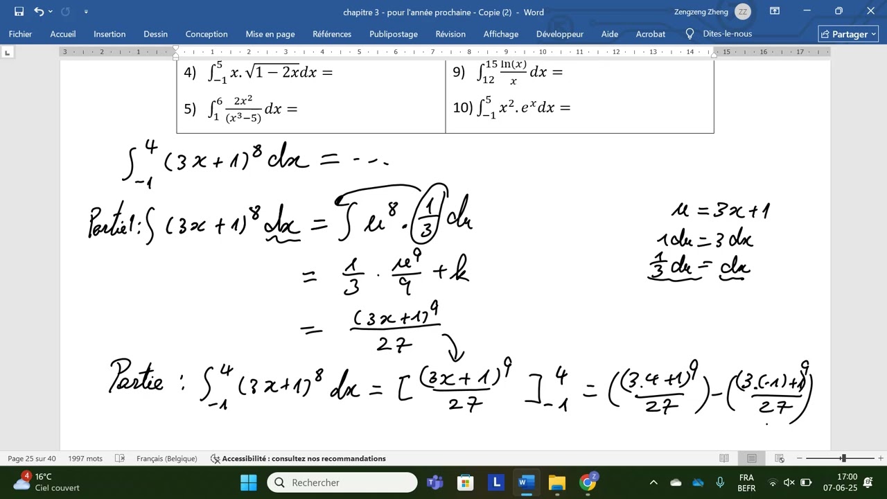 explication comment calculer l'intégral défini avec borne