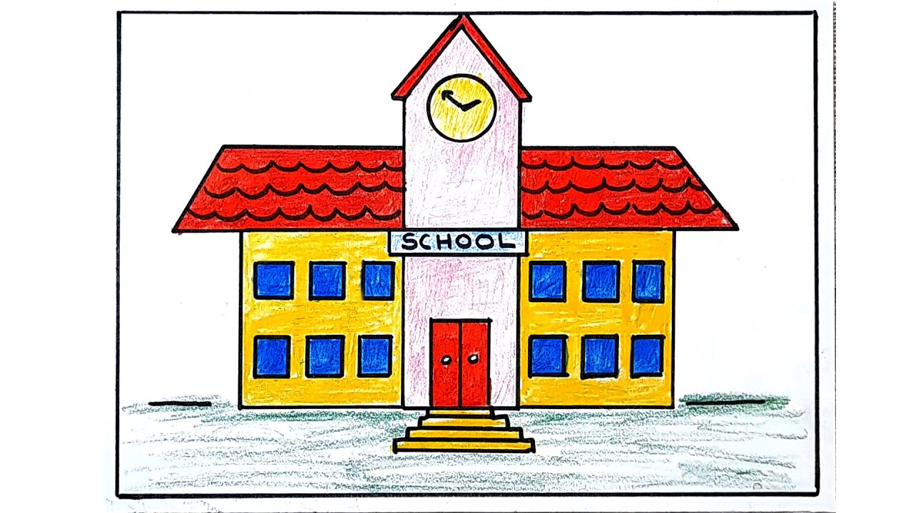 How to draw a My school | easy School drawing | My school picture drawing
