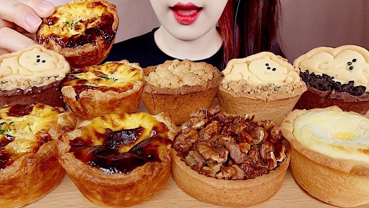 ASMR EGG TART, CHOCOLATE TART, CHEESE TART MUKBANG 에그타르트, 초코타르트, 치즈타르트 먹방 eating sounds