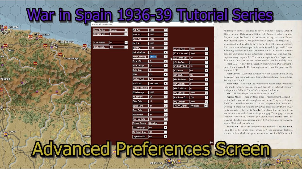 War in Spain Tutorial Series:  Advanced Preferences Screen