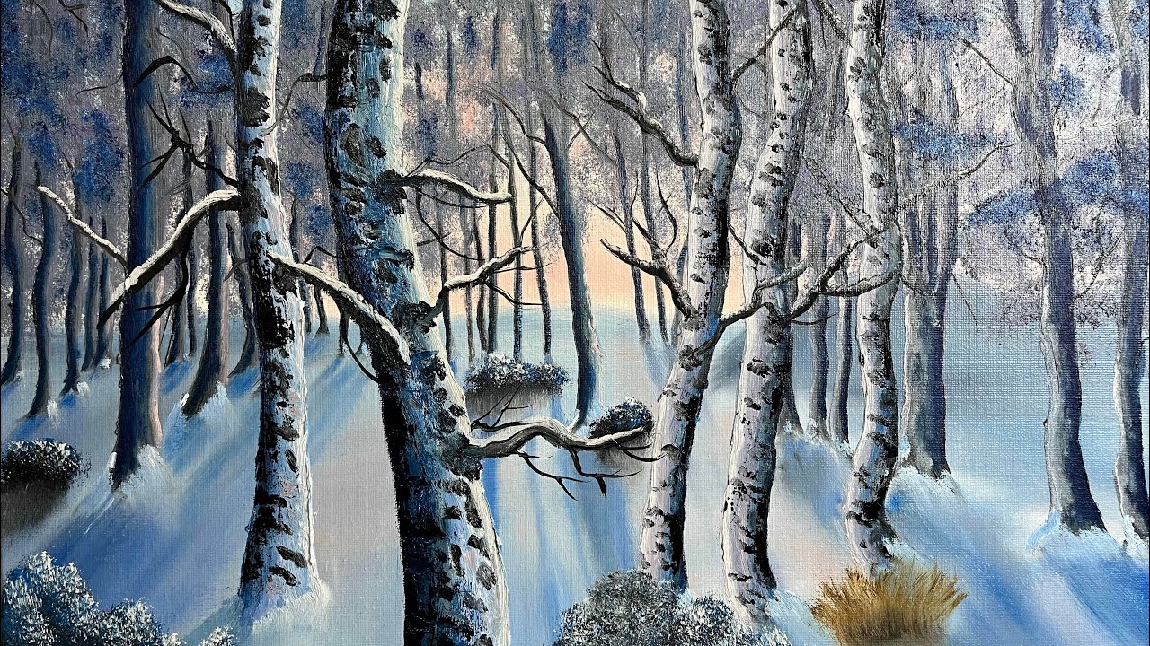 Birch trees in winter-for beginner and intermediate artists