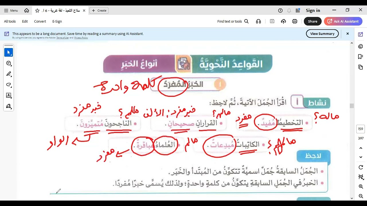 أنواع الخبر      الصف السادس الابتدائي