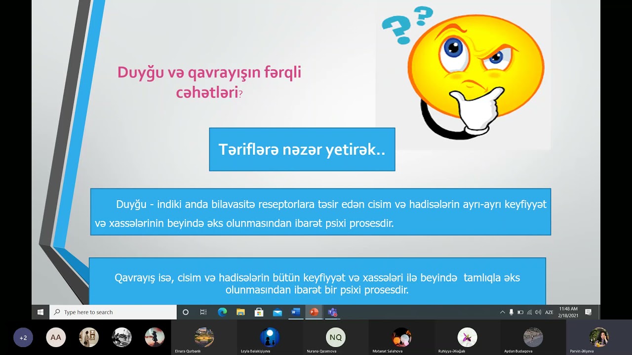 Duyğu və qavrayışın ümumi xarakteristikası (video mühazirə) - Pərvin Əliyeva