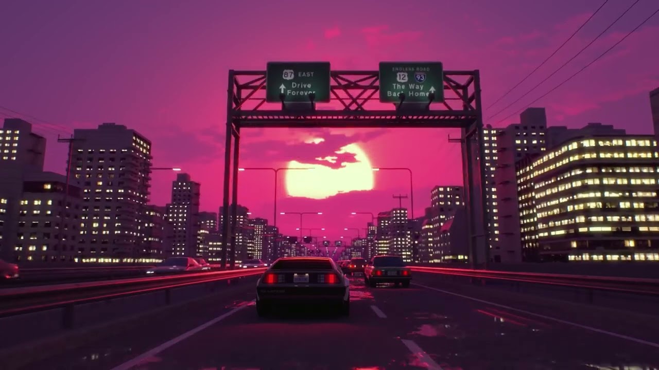 Delorean sunset Driving - Relaxing music - Background screensaver