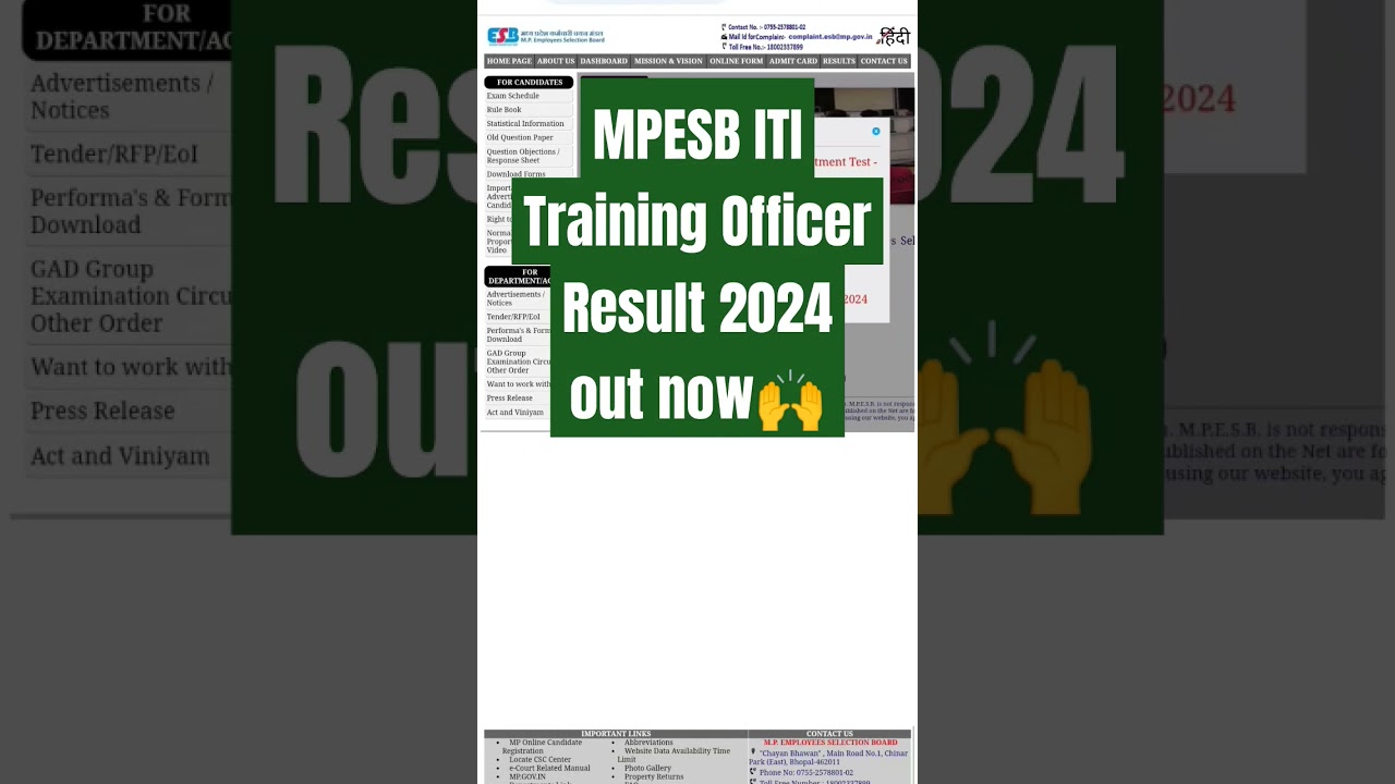 MPESB ITI Training Officer Result 2024 out now🙌