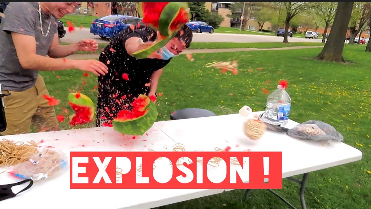 BLEW UP A WATERMELON WITH ONLY RUBBER BANDS ! *messy*