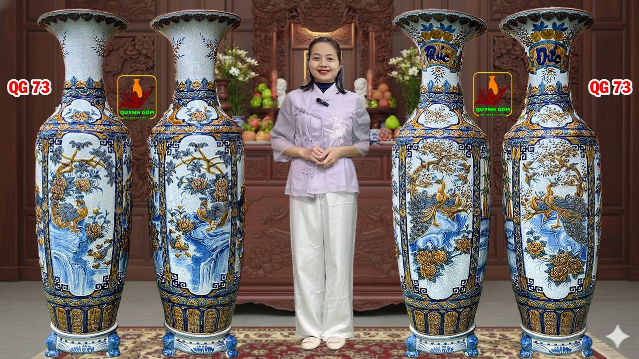 Cực Phẩm Cặp Lộc Bình Tứ Cảnh Đắp Nổi Bát Tràng Men Rạn: Lá Chắn Thép