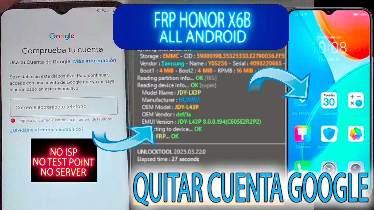 BOOM FRP HONOR X6B JDY LX3P QUITAR CUENTA GOOGLE BIEN EXPLICADO MTK UNLOCKTOOL HUAWEI X5 X7 X8 X9