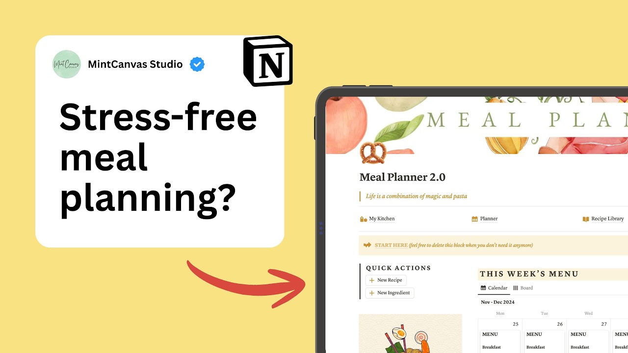 How to Meal Plan with Notion - Meal Planner, Recipe Library, Automated Grocery List